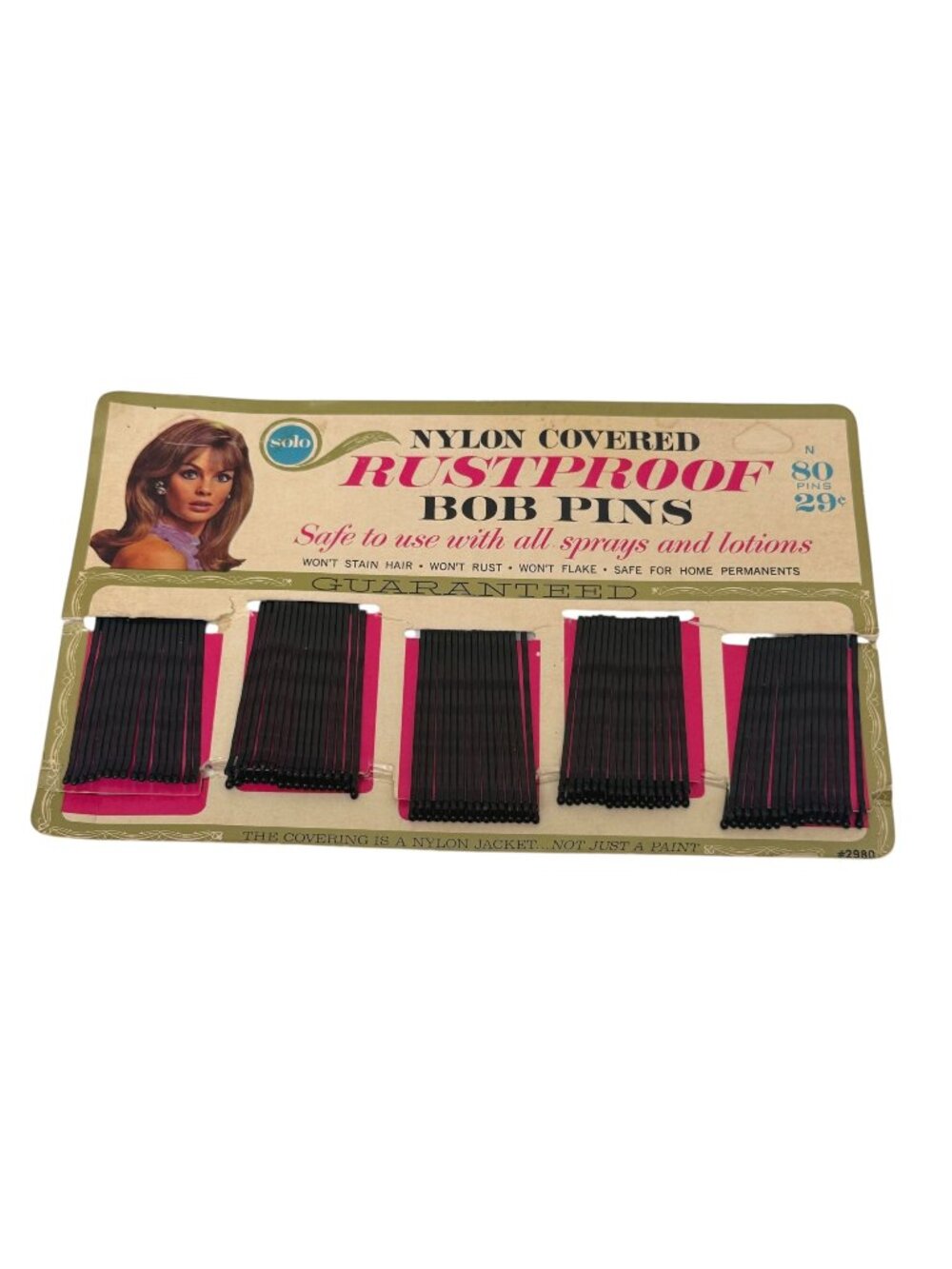 Vintage 1960s Solo Products Bobby Pins NOS Black Nylon Covered Original Card